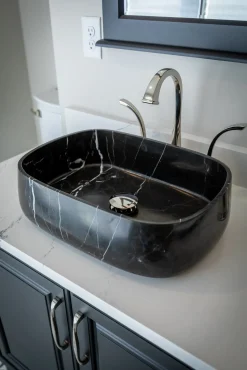 Rounded Rectangular Vessel Sink in Nero Marquino Marble