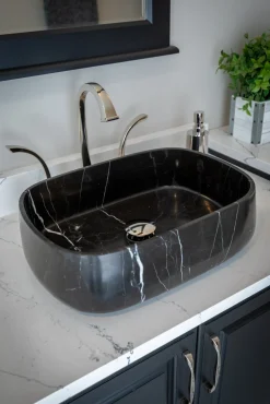 Rounded Rectangular Vessel Sink in Nero Marquino Marble