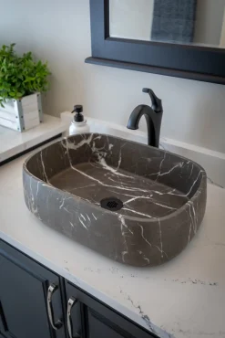 Rounded Rectangular Vessel Sink in Pietra Grey Marble