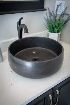 Rounded Vessel Sink in Nero Marquino Marble