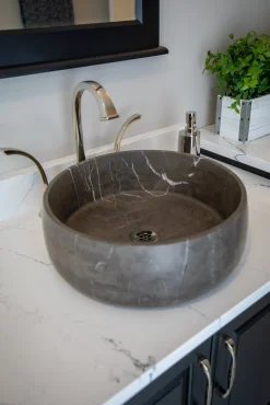 Rounded Vessel Sink in Pietra Grey Marble