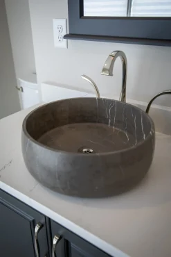 Rounded Vessel Sink in Pietra Grey Marble