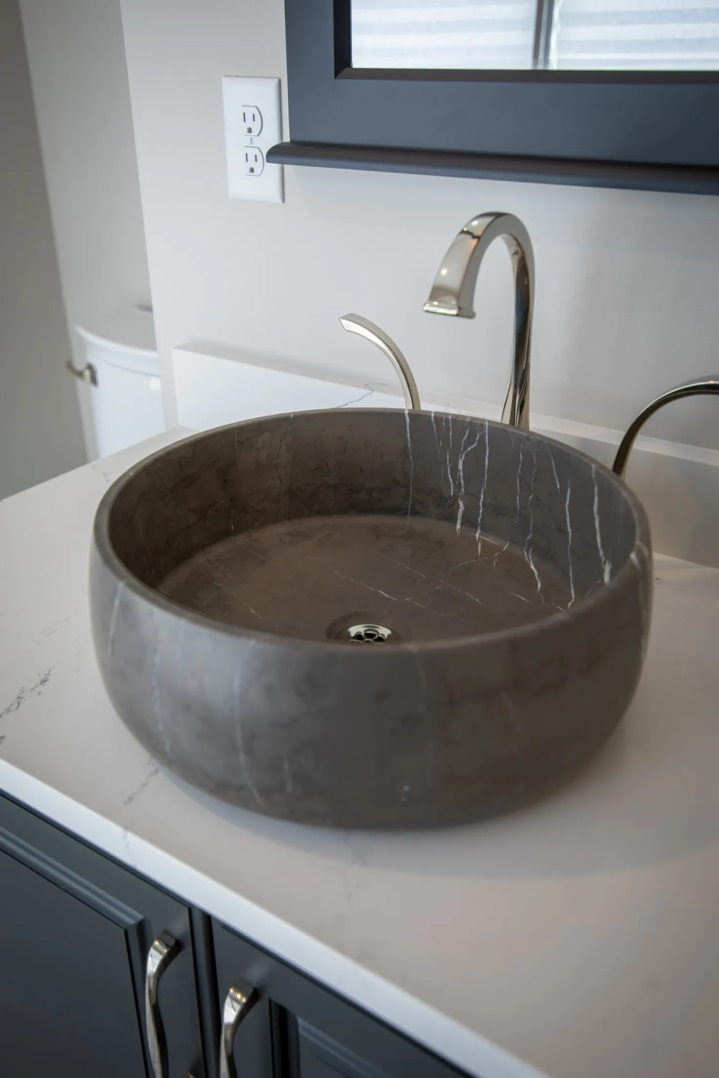 Rounded Vessel Sink in Pietra Grey Marble