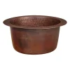 10" Round Hammered Copper Bar Sink with 2" Drain Opening