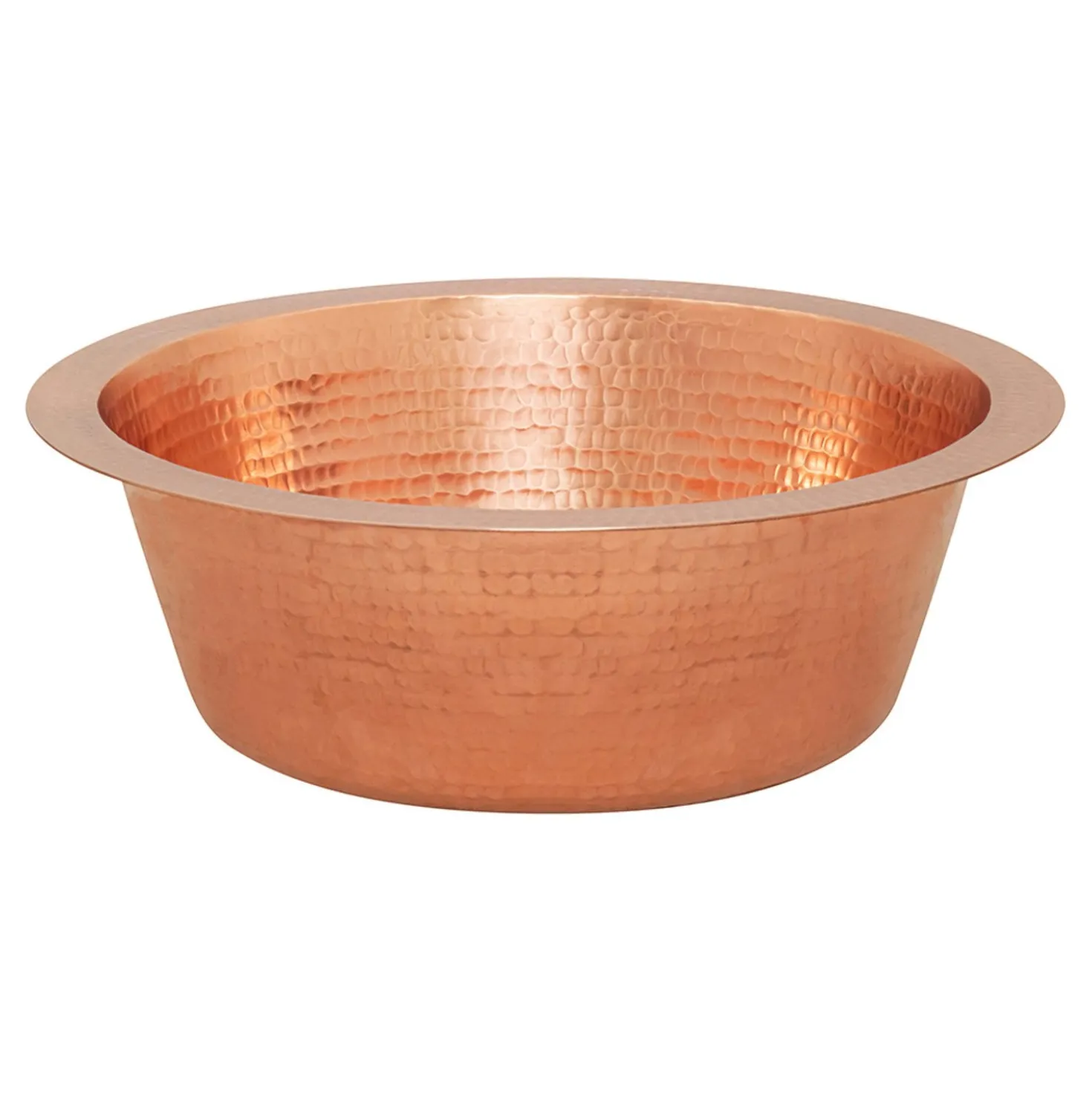 14" Round Hammered Copper Bar Sink with 2" Drain Opening in Polished Copper