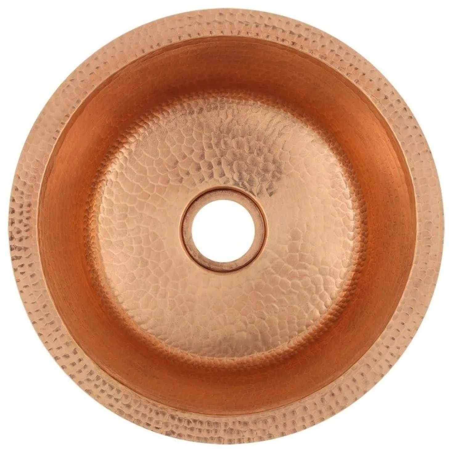 14" Round Hammered Copper Bar Sink with 2" Drain Opening in Polished Copper