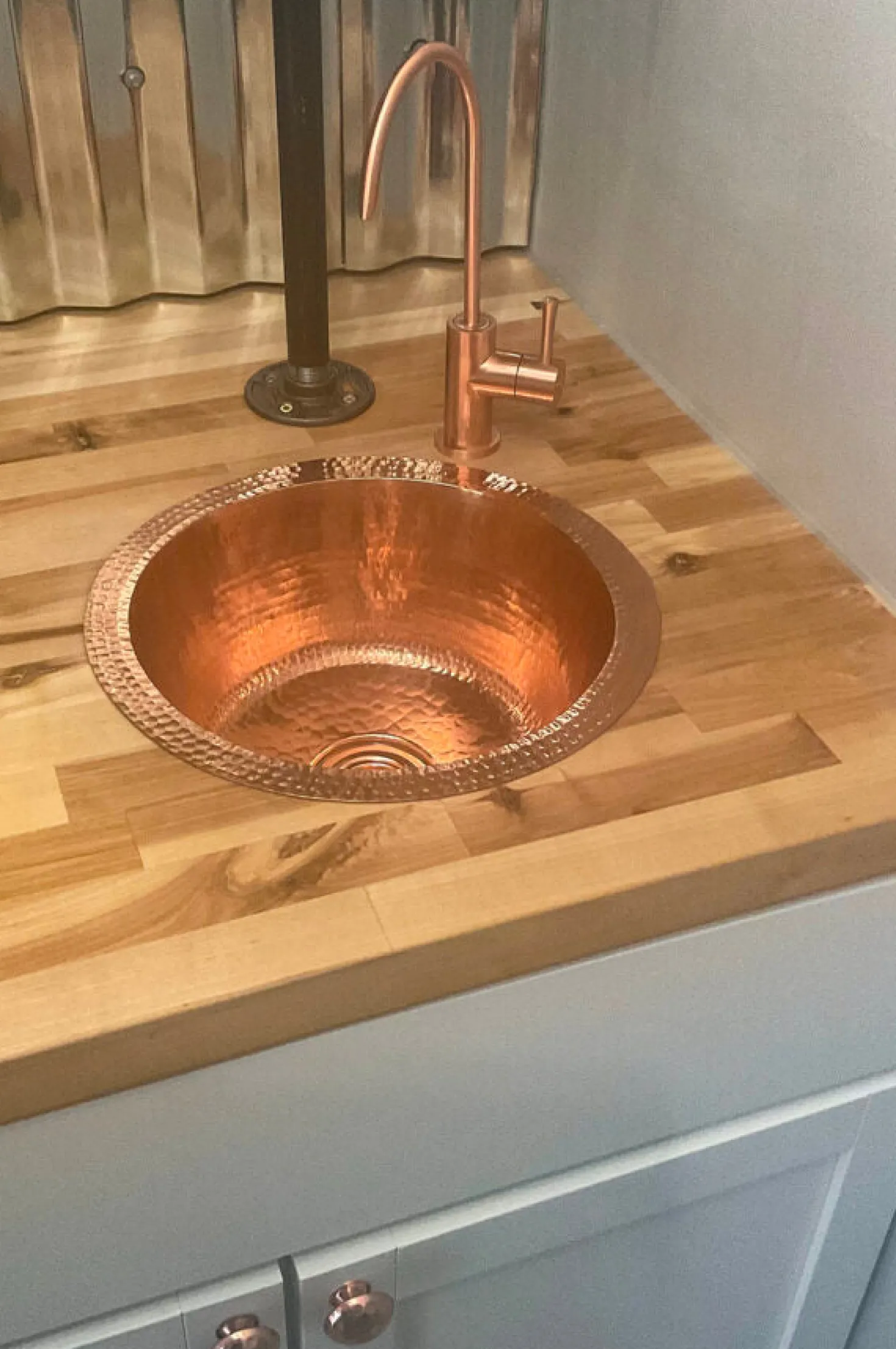 12" Round Hammered Copper Bar Sink with 2" Drain Opening in Polished Copper