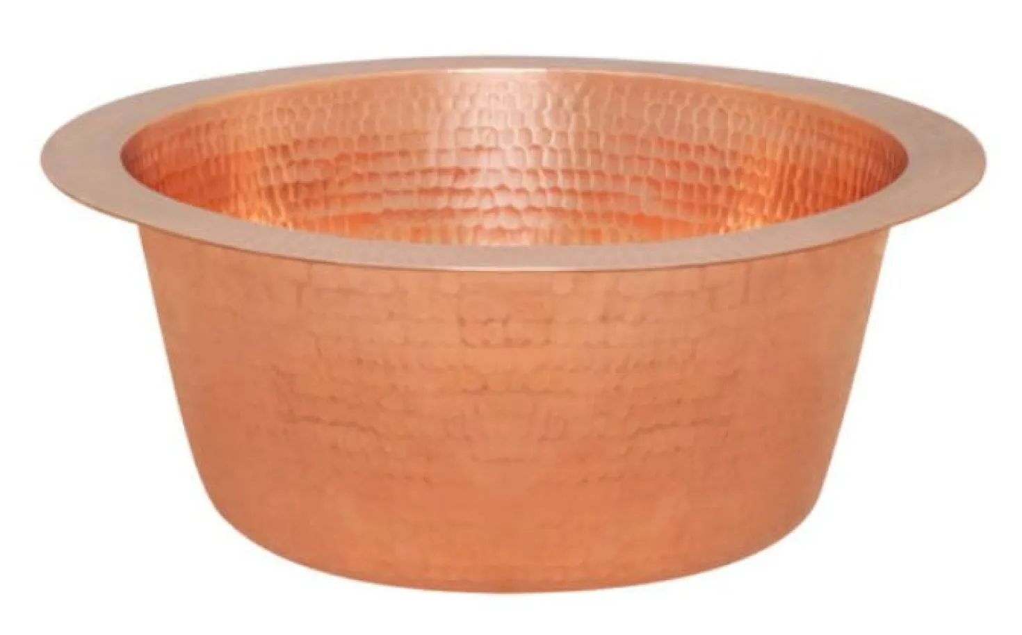 12" Round Hammered Copper Bar Sink with 2" Drain Opening in Polished Copper