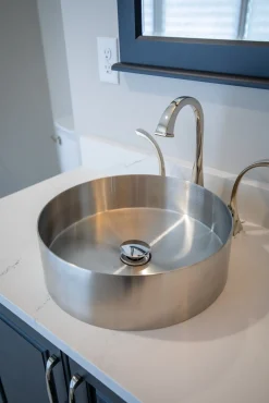 15" Round Stainless Steel Bathroom Vessel Sink with Drain in Silver