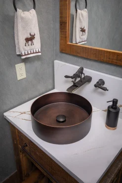 15" Round Stainless Steel Bathroom Vessel Sink with Drain in Bronze