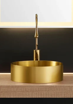 15" Round Stainless Steel Bathroom Vessel Sink with Drain in Gold