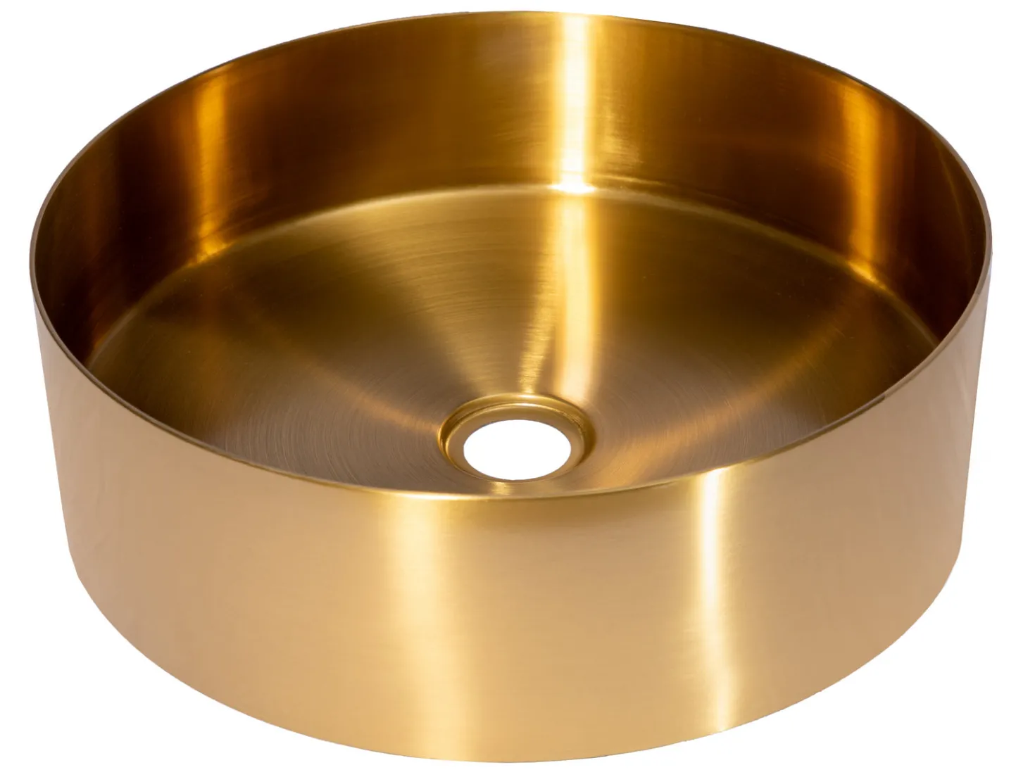 15" Round Stainless Steel Bathroom Vessel Sink with Drain in Gold