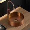 15" Round Stainless Steel Bathroom Vessel Sink with Drain in Rose Gold