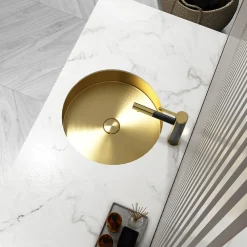 15" Round Stainless Steel Undermount Bathroom Sink with Drain in Gold