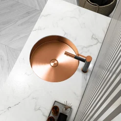 15" Round Stainless Steel Undermount Bathroom Sink with Drain in Rose Gold