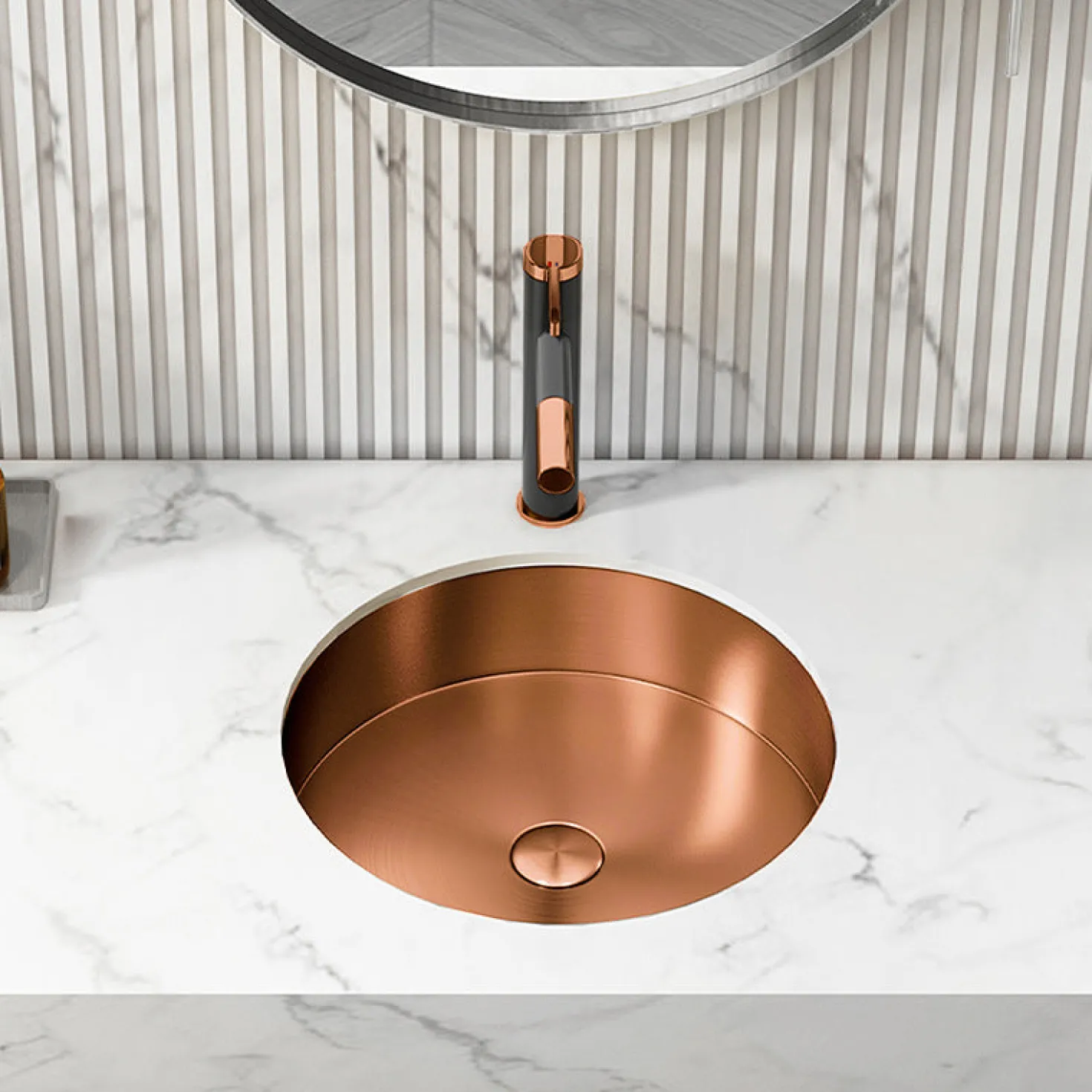 15" Round Stainless Steel Undermount Bathroom Sink with Drain in Rose Gold