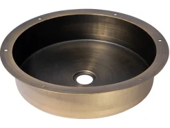 15" Round Stainless Steel Undermount Bathroom Sink with Drain in Antique Gold