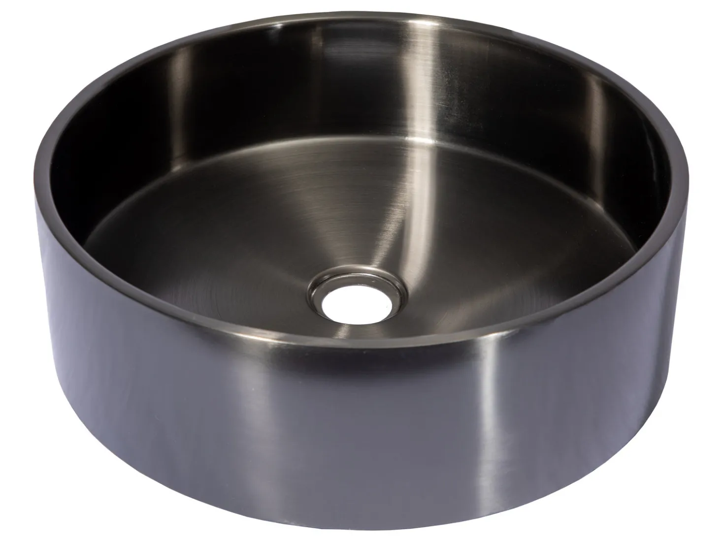 15 3/4" Round Thick Rim Stainless Steel Bathroom Vessel Sink with Drain in Black
