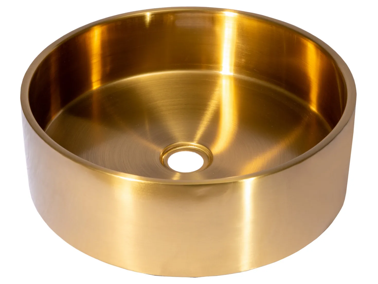 15 3/4" Round Thick Rim Stainless Steel Bathroom Vessel Sink with Drain in Gold