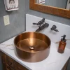15 3/4" Round Thick Rim Stainless Steel Bathroom Vessel Sink with Drain in Rose Gold