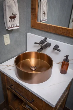 15 3/4" Round Thick Rim Stainless Steel Bathroom Vessel Sink with Drain in Rose Gold