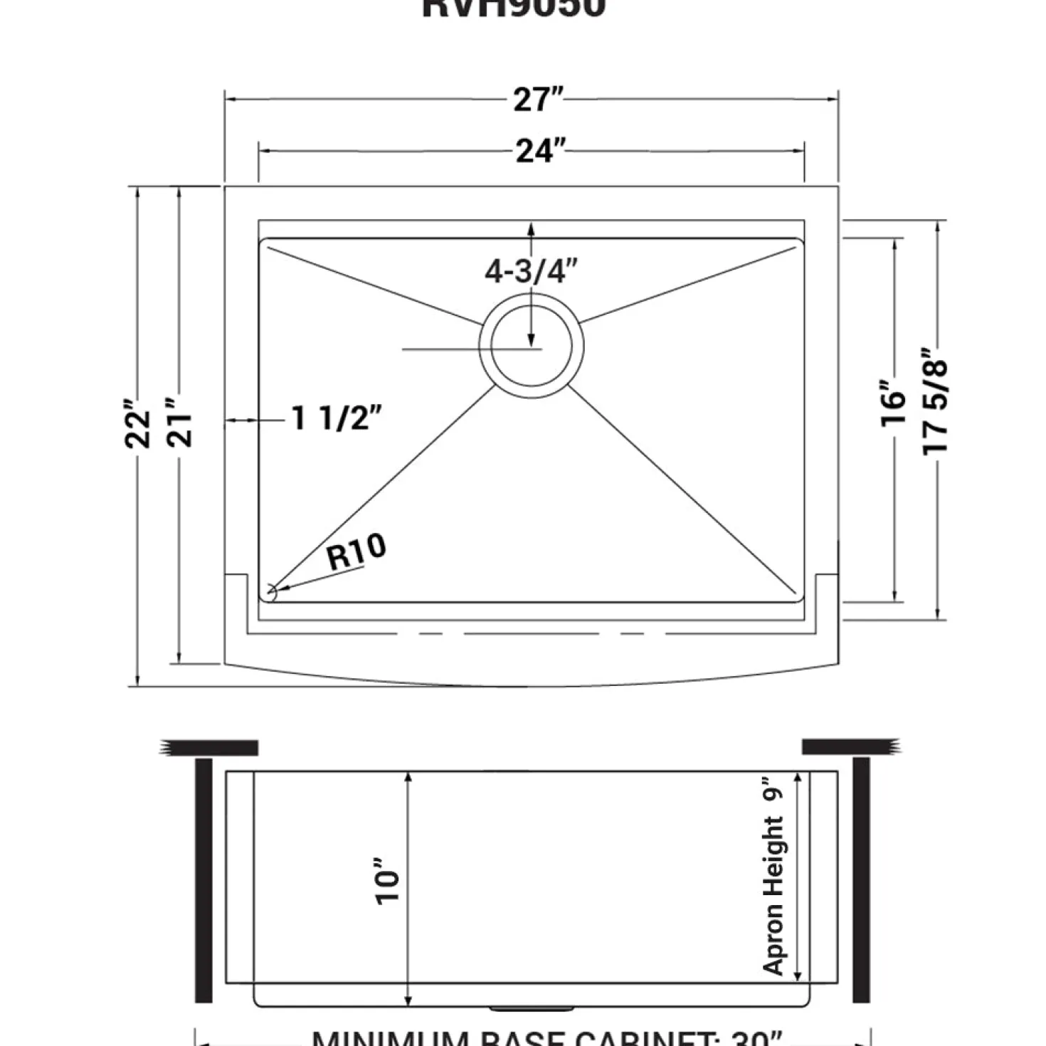 Ruvati 27" Apron-front Workstation Farmhouse 16 Gauge Stainless Steel Single Bowl Kitchen Sink