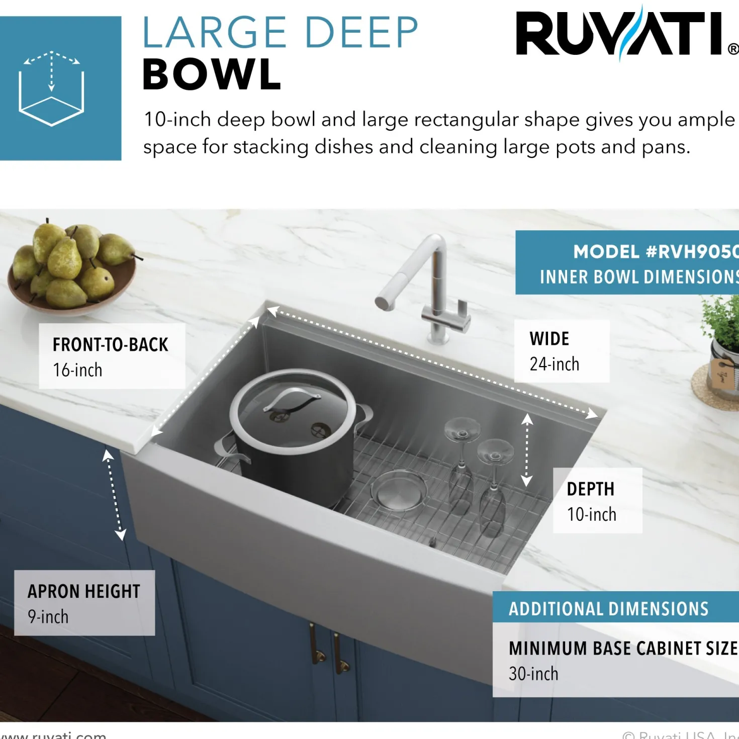 Ruvati 27" Apron-front Workstation Farmhouse 16 Gauge Stainless Steel Single Bowl Kitchen Sink