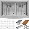 Ruvati 33" Apron-front Workstation Low-Divide Double Bowl 60/40 Farmhouse 16 Gauge Stainless Steel Kitchen Sink