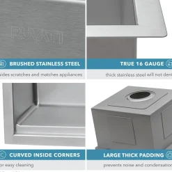 Ruvati 24" Apron-front Workstation Farmhouse 16 Gauge Stainless Steel Single Bowl Kitchen Sink