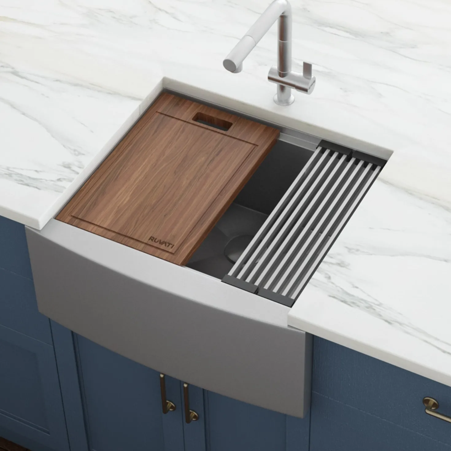 Ruvati 24" Apron-front Workstation Farmhouse 16 Gauge Stainless Steel Single Bowl Kitchen Sink