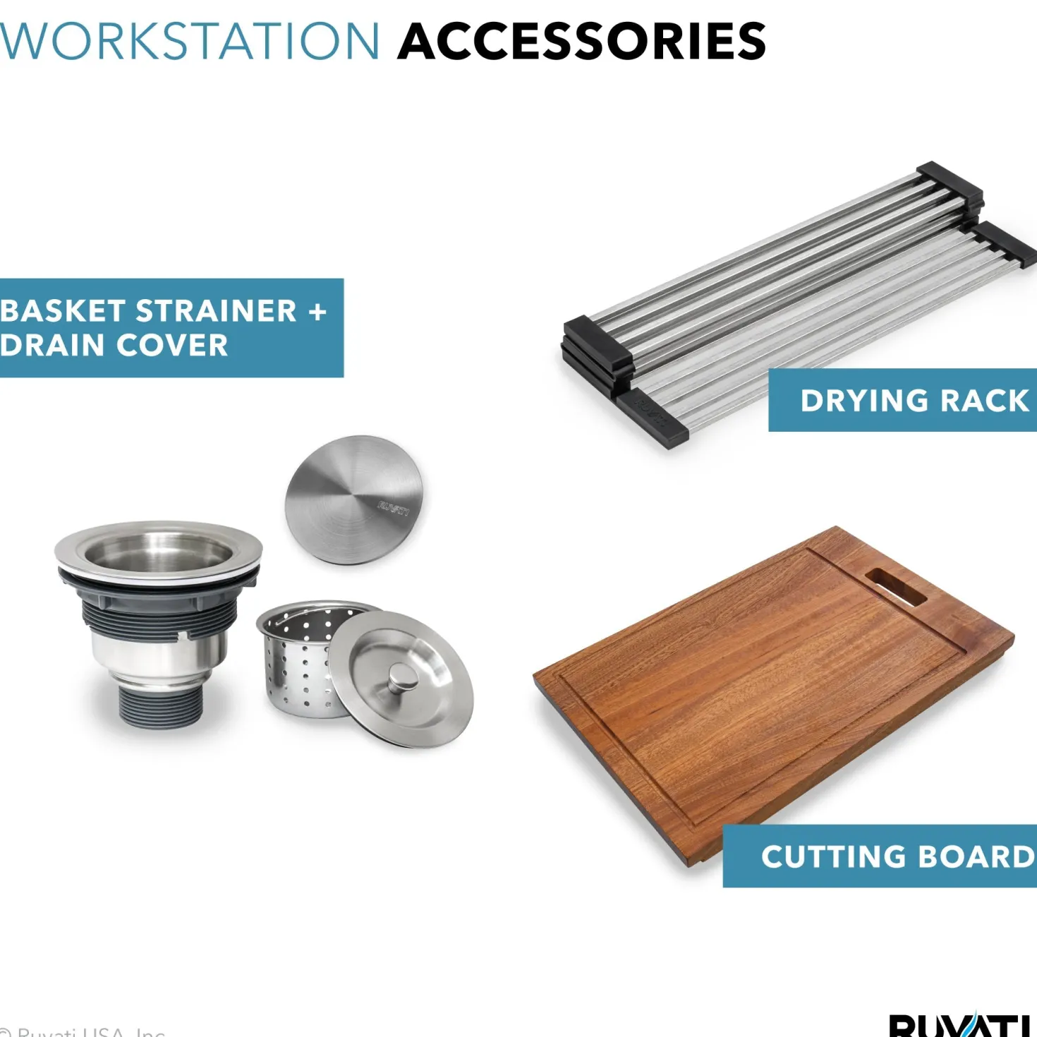 Ruvati 24" Apron-front Workstation Farmhouse 16 Gauge Stainless Steel Single Bowl Kitchen Sink
