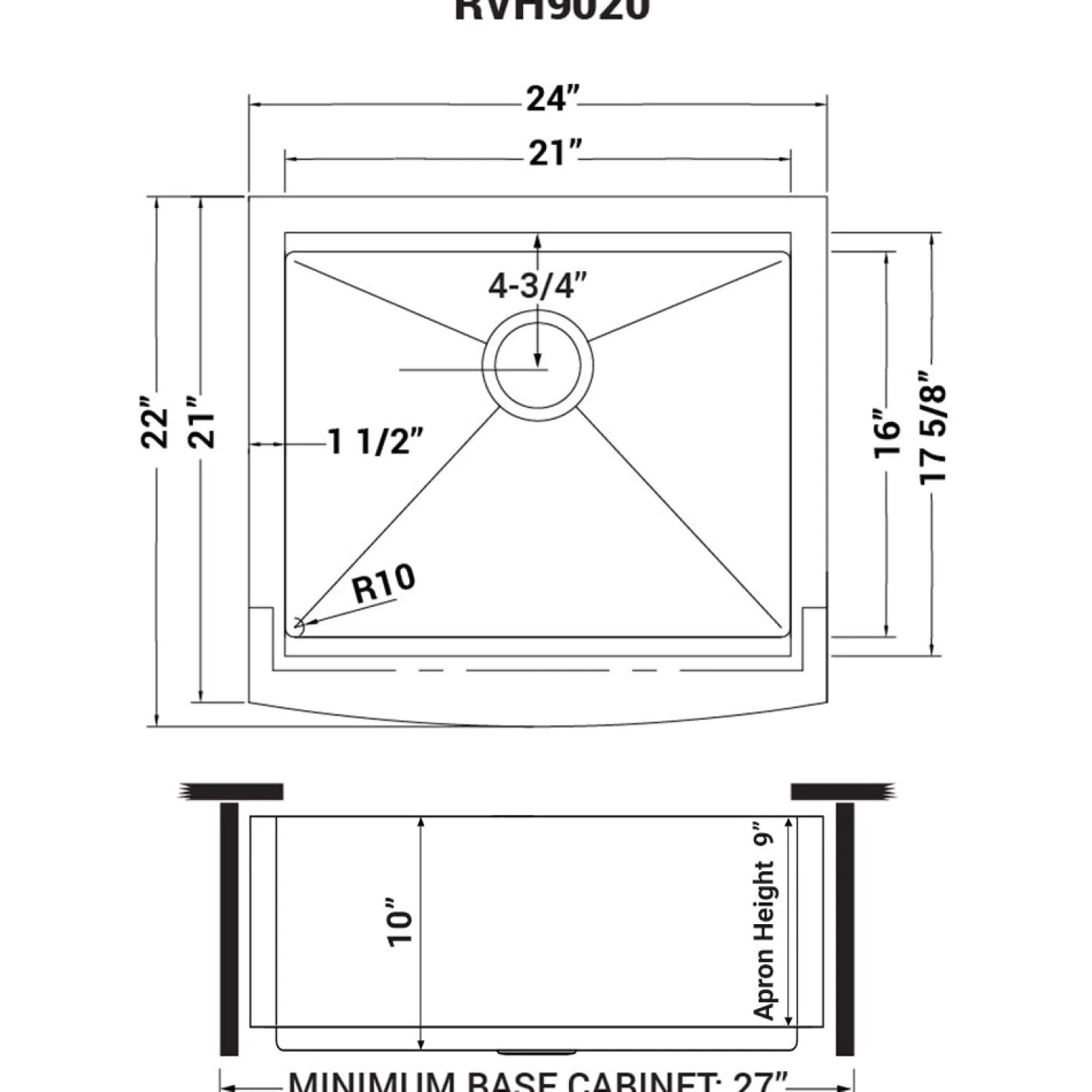 Ruvati 24" Apron-front Workstation Farmhouse 16 Gauge Stainless Steel Single Bowl Kitchen Sink
