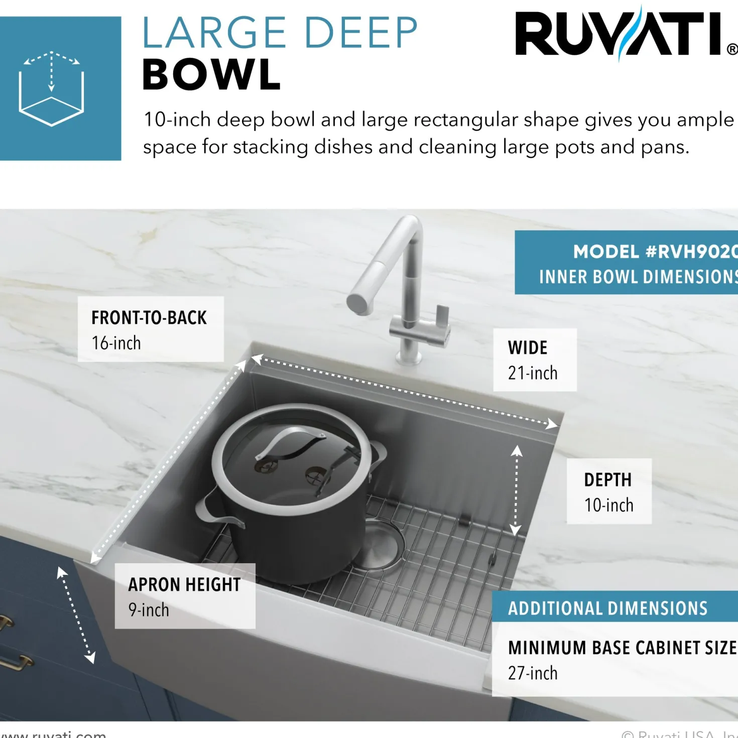Ruvati 24" Apron-front Workstation Farmhouse 16 Gauge Stainless Steel Single Bowl Kitchen Sink
