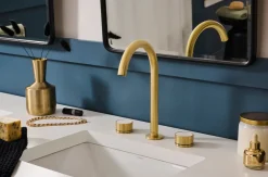 Ruvati Athena Stone Marble Fluted Widespread Bathroom Faucet in Brushed Gold