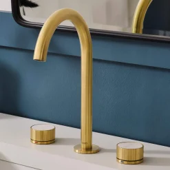 Ruvati Athena Stone Marble Fluted Widespread Bathroom Faucet in Brushed Gold