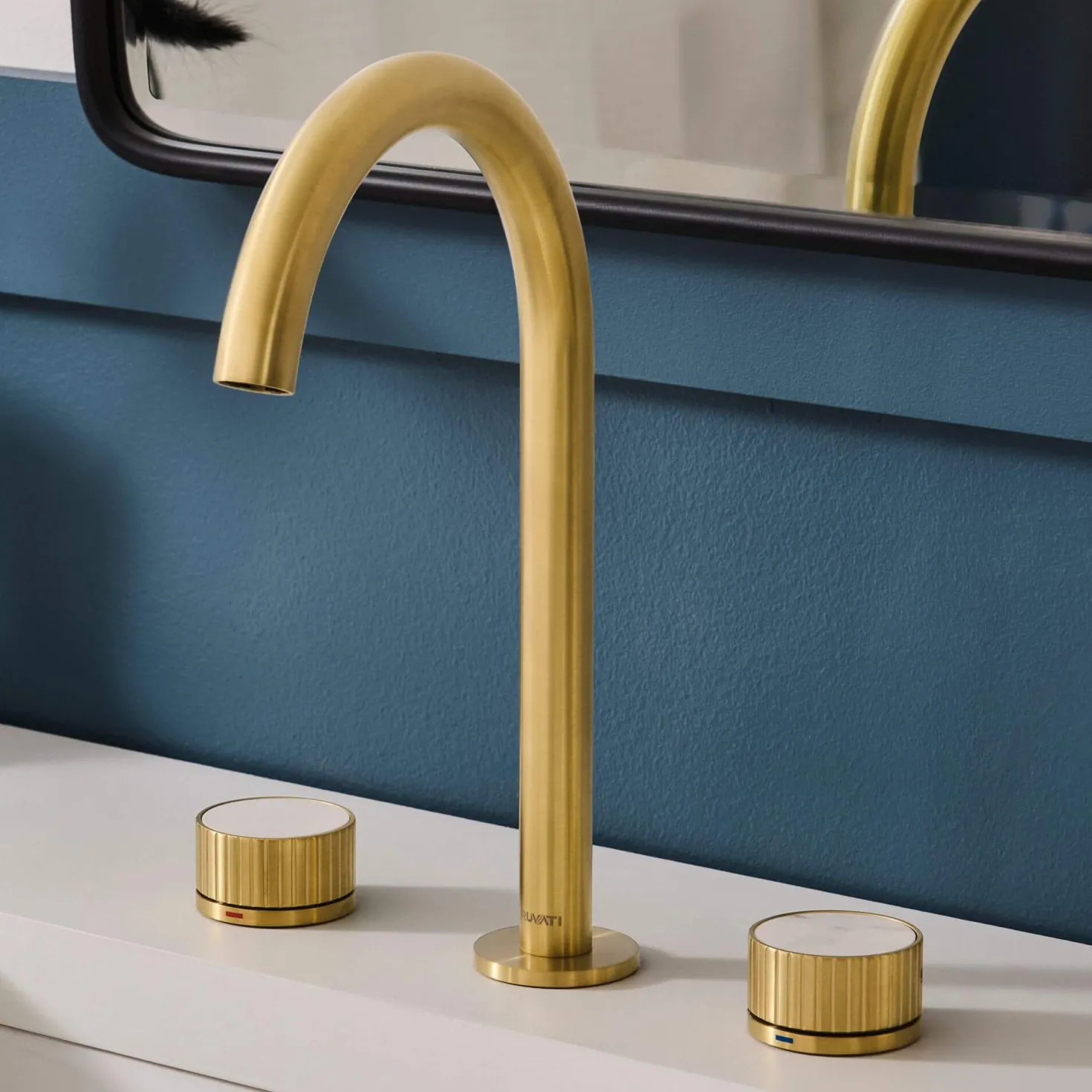 Ruvati Athena Stone Marble Fluted Widespread Bathroom Faucet in Brushed Gold