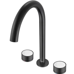 Ruvati Athena Stone Marble Inlay Fluted Widespread Bathroom Faucet in Matte Black