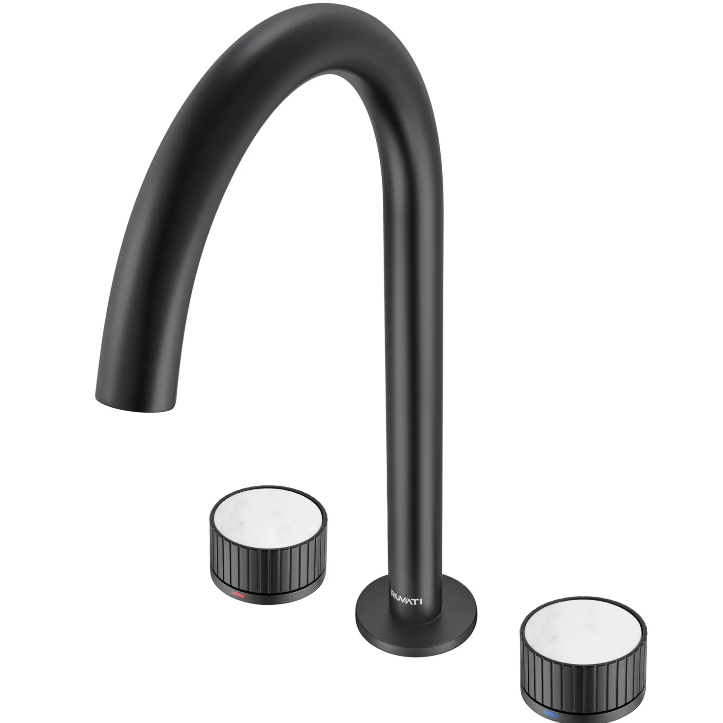 Ruvati Athena Stone Marble Inlay Fluted Widespread Bathroom Faucet in Matte Black