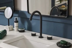 Ruvati Athena Stone Marble Inlay Fluted Widespread Bathroom Faucet in Matte Black