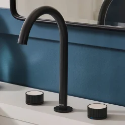 Ruvati Athena Stone Marble Inlay Fluted Widespread Bathroom Faucet in Matte Black