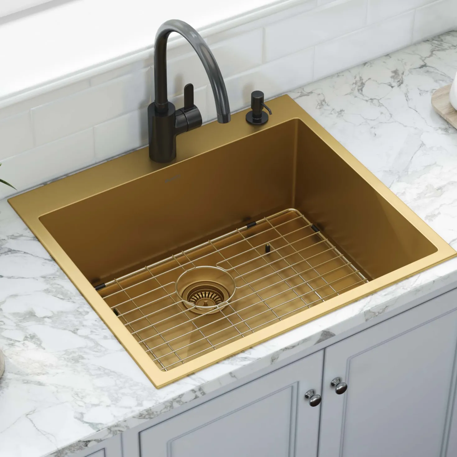 Ruvati 25" Brass Matte Gold Single Bowl Topmount Kitchen Sink