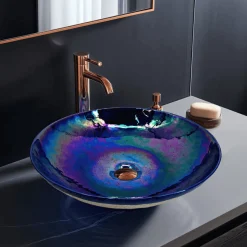 Ruvati Celestial Blue Glass Art Vessel Bathroom Sink