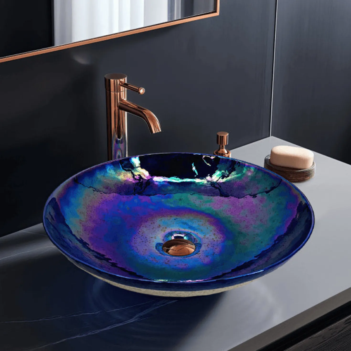 Ruvati Celestial Blue Glass Art Vessel Bathroom Sink