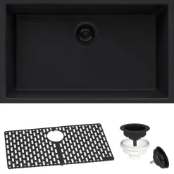 Ruvati 27" Composite Undermount Single Bowl Kitchen Sink in Midnight Black