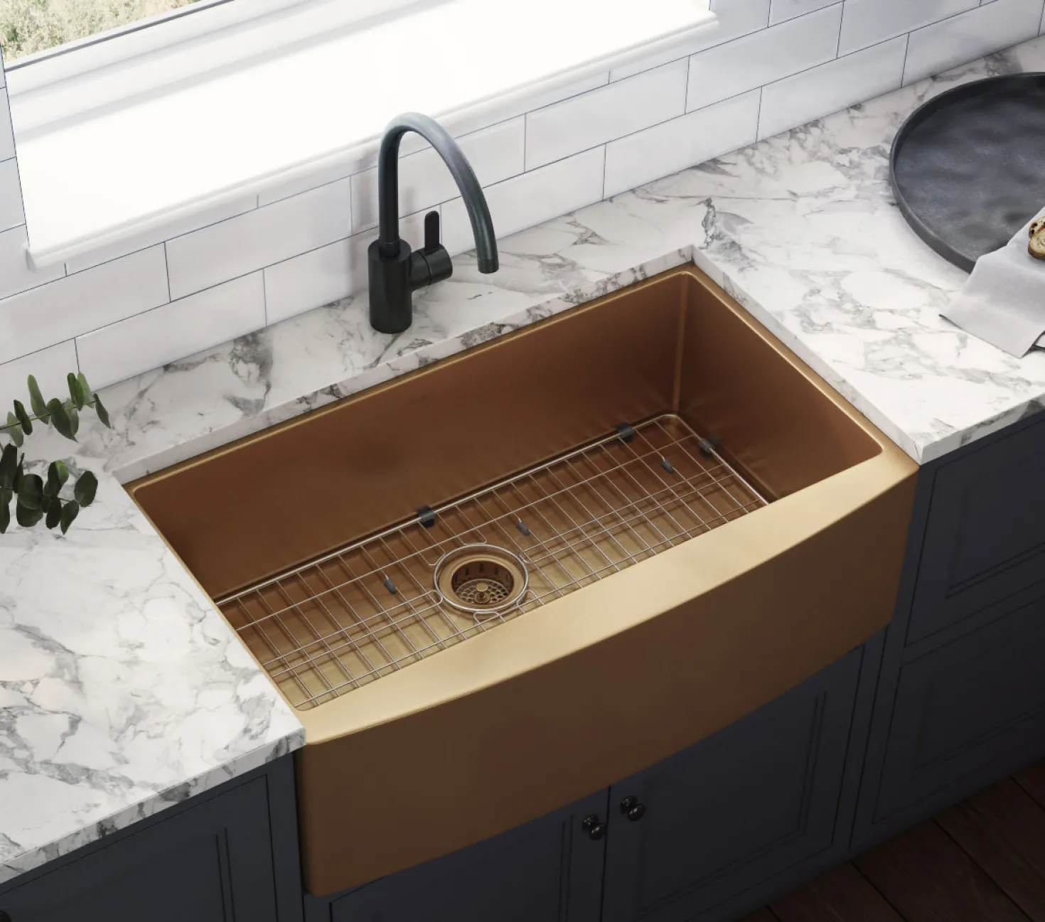Ruvati 30" Copper Tone Matte Bronze Apron Front Stainless Steel Kitchen Sink