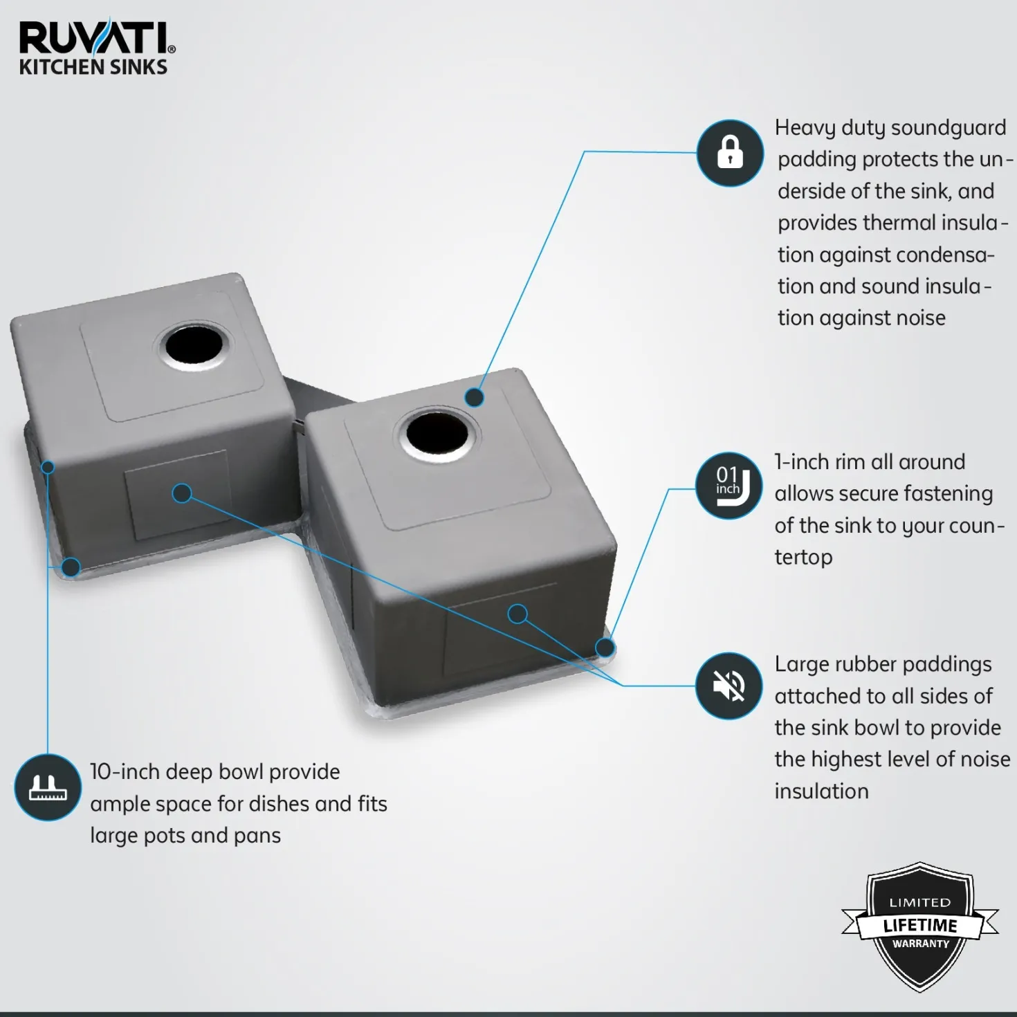 Ruvati 44" Corner Butterfly Undermount 16 Gauge Double Bowl Kitchen Sink