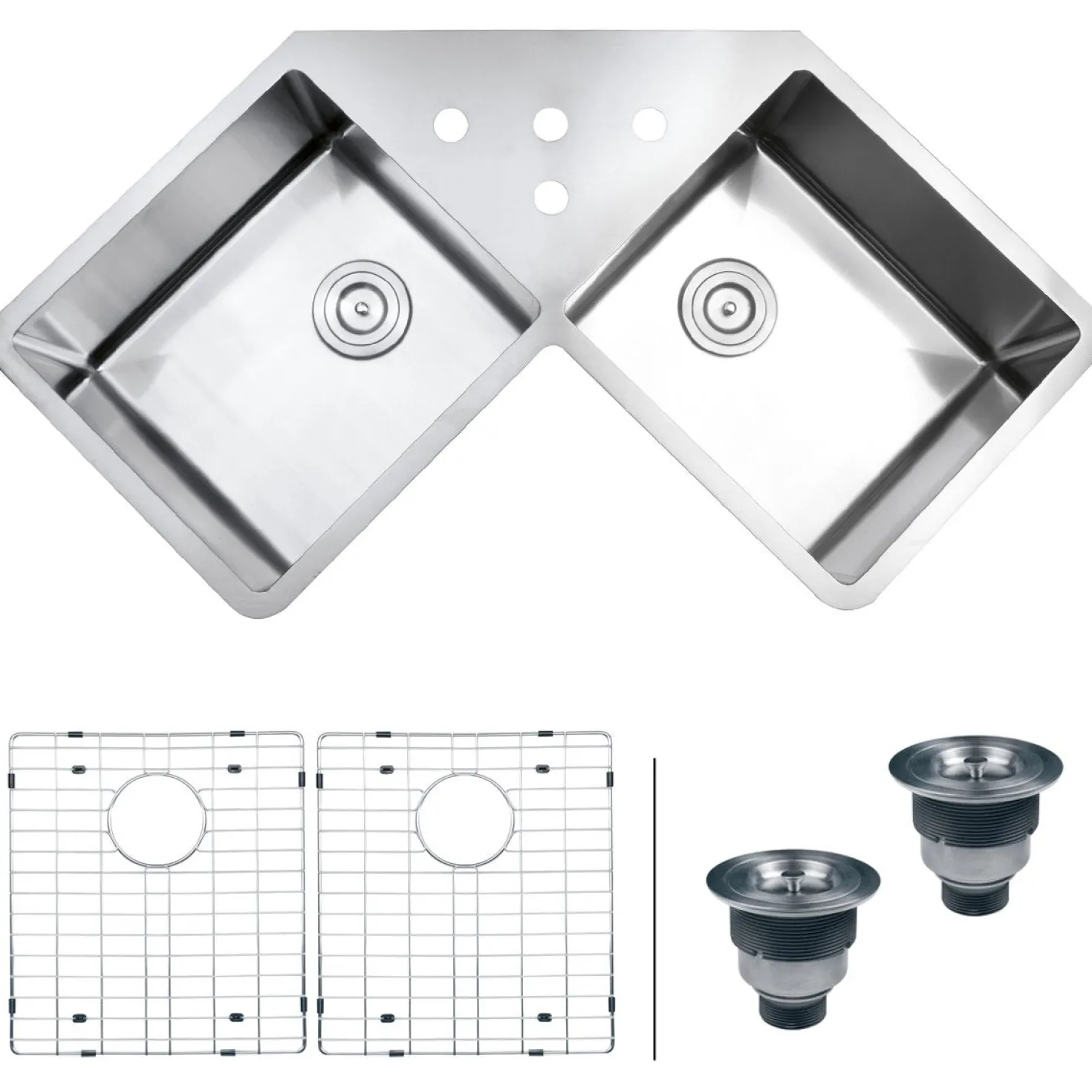 Ruvati 44" Corner Butterfly Undermount 16 Gauge Double Bowl Kitchen Sink