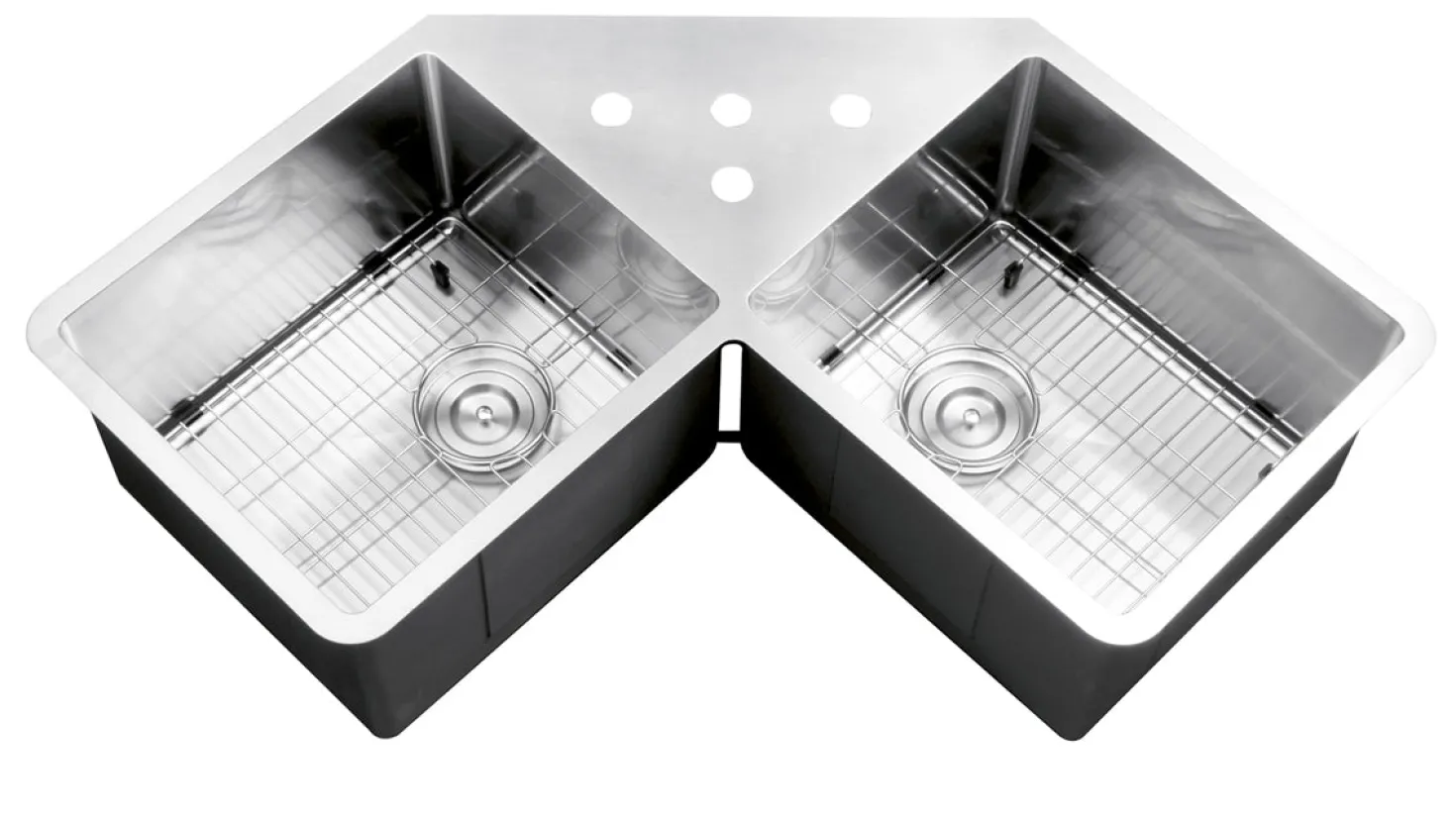 Ruvati 44" Corner Butterfly Undermount 16 Gauge Double Bowl Kitchen Sink