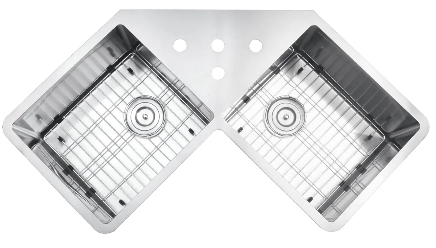 Ruvati 44" Corner Butterfly Undermount 16 Gauge Double Bowl Kitchen Sink