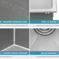 Ruvati 12" Deep Small Radius Topmount 25" x 22" Laundry Sink
